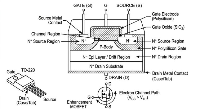 Diagram of a Metal Oxide Semiconductor Field Effect Transistor MOSFET.