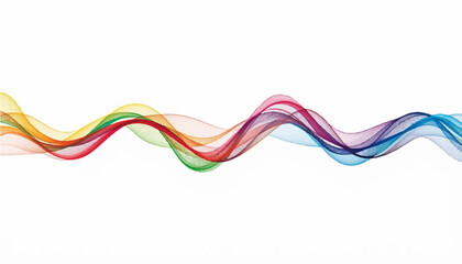 Abstract colorful wavy lines in rainbow spectrum flowing smoothly across a clean white background, suggesting fluidity, movement and creativity. © SAHAD