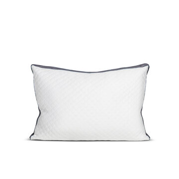 White orthopedic memory foam pillow with textured cover on white background.