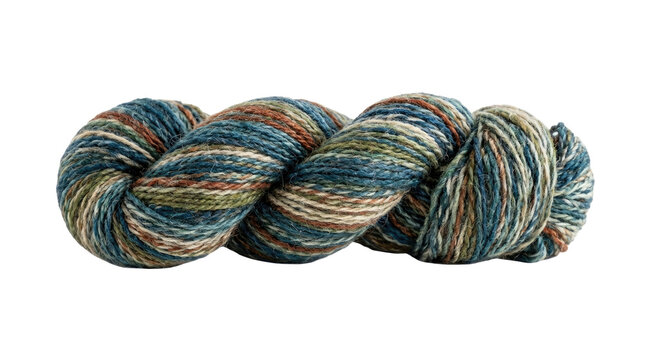 00:14
Twisted skein of multicolor wool yarn in blue, teal, brown, and beige tones, isolated on white background, perfect for knitting, crocheting, craft supply, and handmade textile design projects.