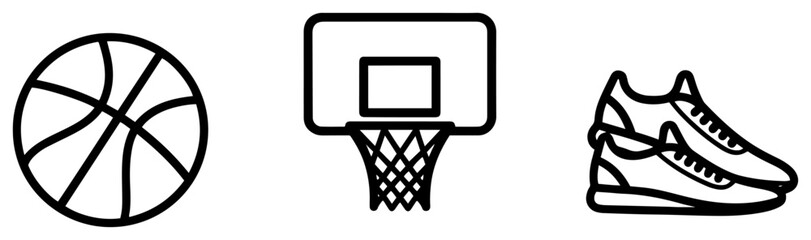 Basketball hoop and sneakers icons in minimalist line style © Logan
