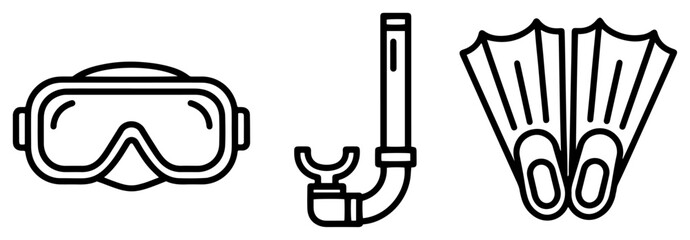 Diving mask snorkel and fins icons in modern line art style © Logan