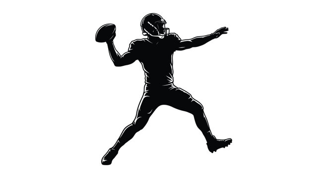 Professional american football quarterback silhouette throwing the ball during a competitive match in this action shot
