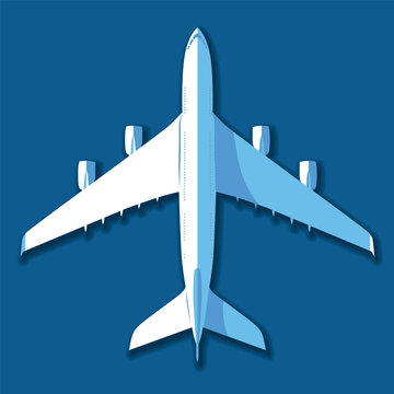 Airplane in sky icon. Plane silhouette on blue background