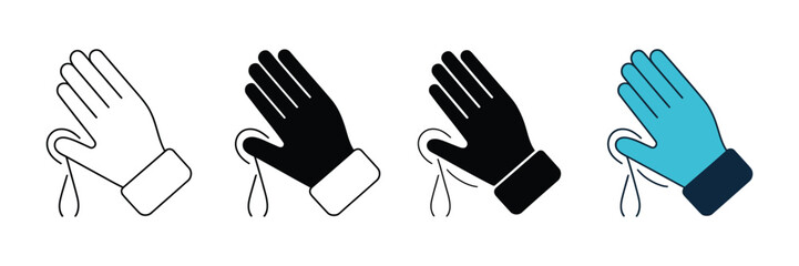 Obraz premium Medical glove icon set featuring hand protection symbols for healthcare hygiene and sanitation procedures on isolated white background