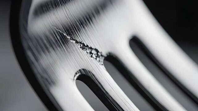 Closeup Macro Shot of a Cracked Metal Fork Showing Damage and Wear.
