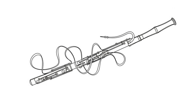 Musical instrument drawing of a bassoon with a reed.