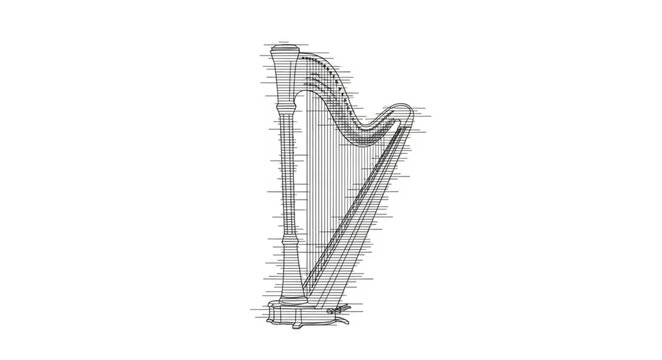 Musical harp composed of musical notes and lines.