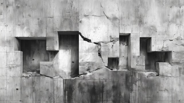 ひび割れたコンクリート壁の表面。建築や都市景観の背景素材に適したテクスチャー。