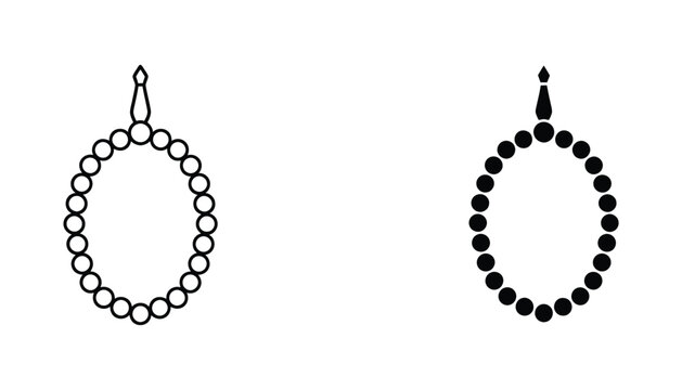 Prayer beads or rosary icon set in black and white vector style for spiritual meditation and religious practice visuals