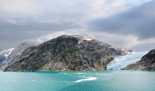 Panorama of the Kangerluk Glacier and the Surrounding Mountains in Prince Christian Sound. Greenland