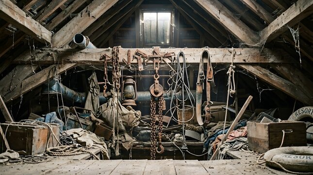 Abandoned warehouse interior with rustic industrial decay and history