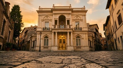 Obraz premium Historic Italian Piazza Square in Golden Hour Sunlight