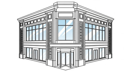 Classic building facade with large windows and decorative elements. © Dadi
