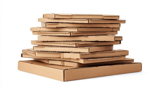Stack of pizza boxes on white background. Artificial intelligence image