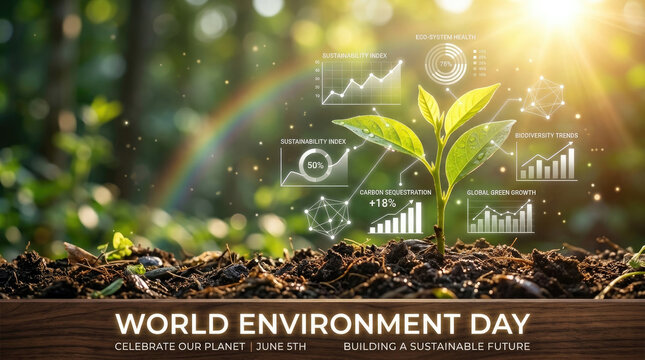 World environment day concept with plant growth and data analysis graphics environment seedling