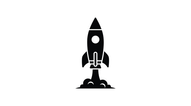 Rocket ship icon flat design with exhaust trail