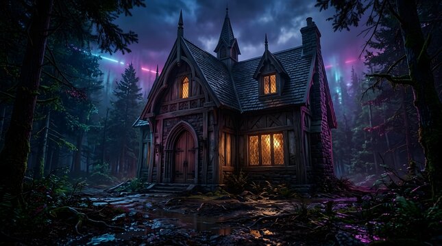 Haunted forest gothic house abandoned creepy mystery setting