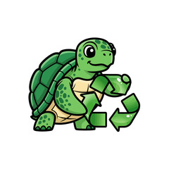 Obraz premium Cute Cartoon Turtle with Recycling Symbol.