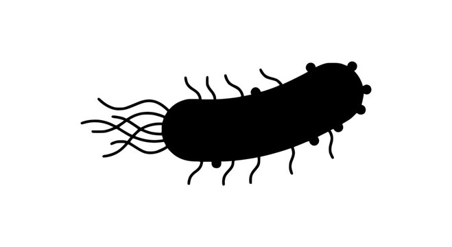 Black Rod-Shaped Bacteria Cell Silhouette with Flagella