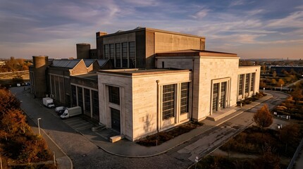 Fototapeta premium Modern architectural building facade under dramatic sky