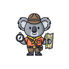 Fototapeta premium Cute Koala Scout with Compass and Map Ready for Adventure.