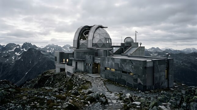Modern Futuristic Observatory on Dramatic Mountain Ridge