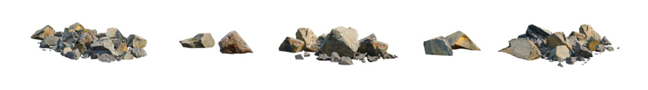 Group of stones, stone pile isolated png on a transparent background premium nature cutout (rock pile, gravel heap)