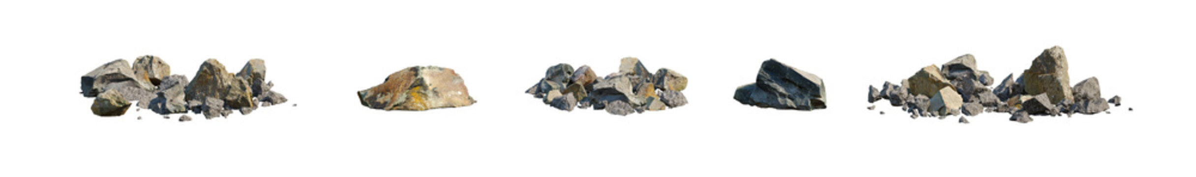 Group of stones, stone pile isolated png on a transparent background premium nature cutout (rock pile, gravel heap)