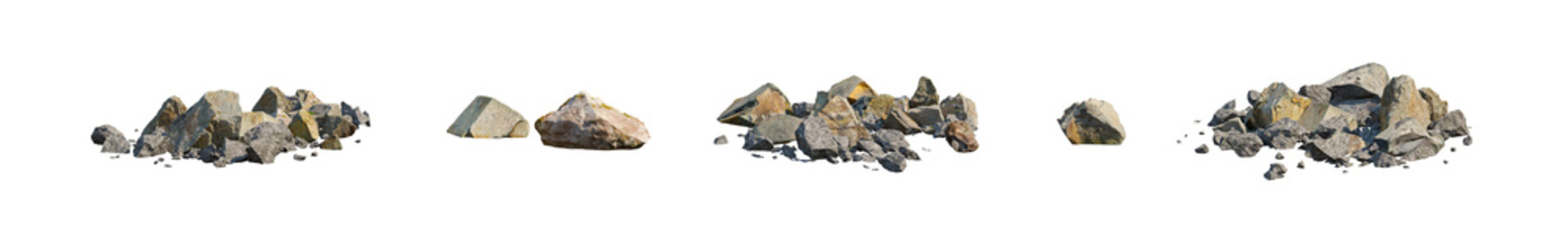 Group of stones, stone pile isolated png on a transparent background premium nature cutout (rock pile, gravel heap)