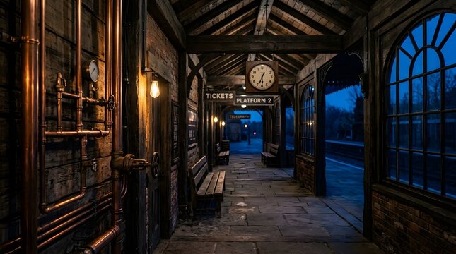 Moody, Atmospheric Train Platform Railway Station Hallway Portrait