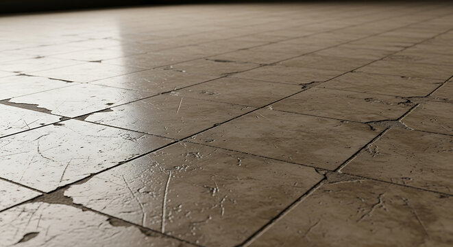 Old Cracked Vinyl Floor Tiles in a Residential Building Representing Potential Asbestos Exposure Risks and the Need for Professional Inspection Testing and Abatement