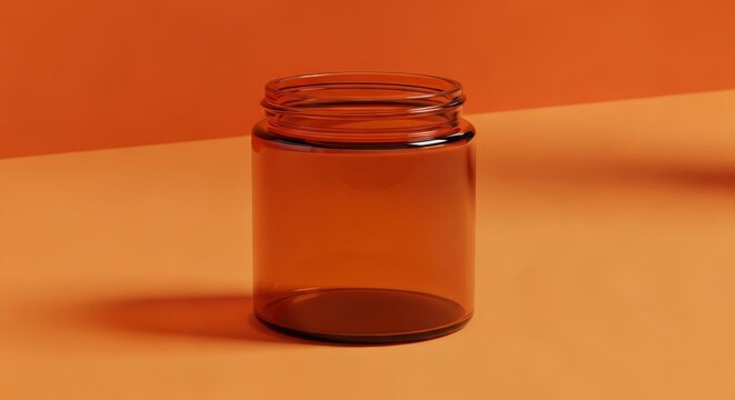 Sleek Amber Glass Jar in a Warm, Minimalist Terracotta Still Life
