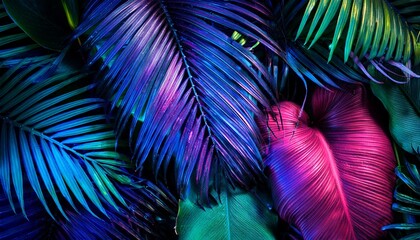 creative fluorescent color layout made of tropical leaves flat lay neon colors nature concept © Benjamin