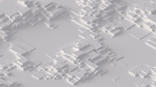 Random moving cubes. Bright waves of blocks. City-like abstract motion background. Seamless loop animation.