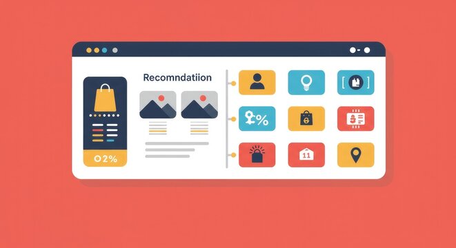 Interface de recomenda&ccedil;&atilde;o de p&aacute;gina web, imagens do carrinho de compras e elementos da interface do usu&aacute;rio