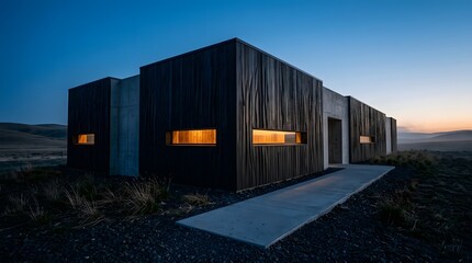 Fototapeta premium Modern minimalist architectural house design in natural landscape