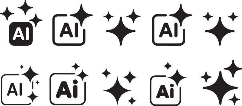 Artificial intelligence icons with sparkles black and white vector