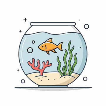 Goldfish in a Bowl with Coral and Seaweed