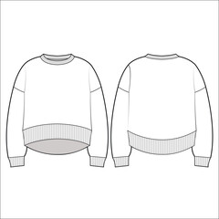 Oversized cropped quarter zip pullover sweatshirt flat technical drawing illustration mock-up template for design and tech packs men or unisex fashion CAD streetwear oversized loose baggy © Design_fdnk