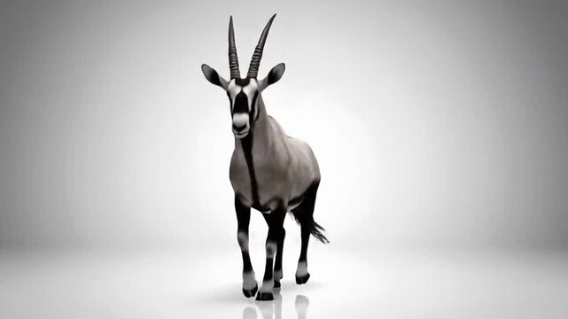 Arabian oryx moves and dances in a computer-generated fur rendering with realistic motion