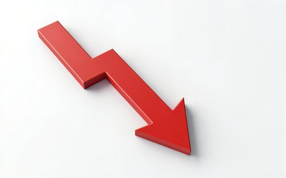 Red downward arrow symbolizes decline drop or negative trend visually.