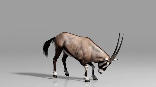 Arabian oryx performs a dance with realistic CG fur rendering in studio setting