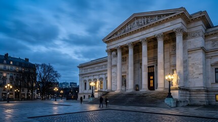 Obraz premium Classical European architecture plaza scene at dusk