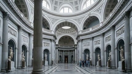 Grand architectural interior, rotunda, classical style museum hall