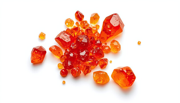 otassium ferricyanide red‑orange &ndash; bright orange‑red crystals and solution on white background, chemistry concept, vivid color, laboratory