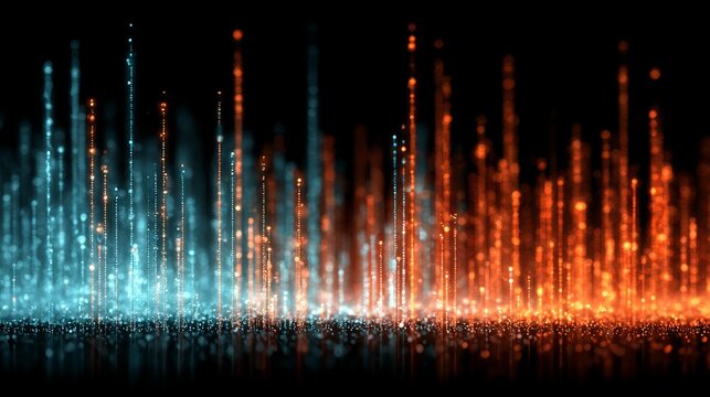 Dynamic Digital Lightscape: Vibrant Orange and Teal Light Streaks &mdash; Futuristic Abstract Background for Tech & Music Projects