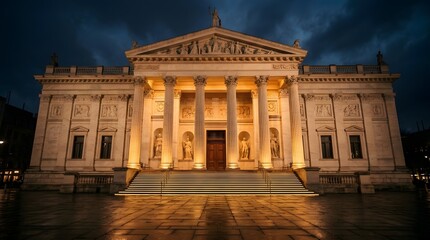 Obraz premium Illuminated Classical Architecture Facade at Dusk