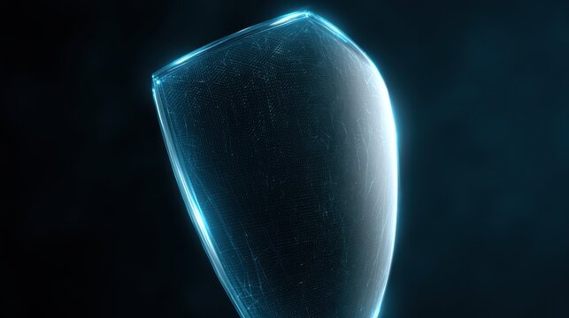 Cybersecurity shield with glowing firewall protection on dark tech background