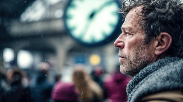 Snowy Clock Station Portrait